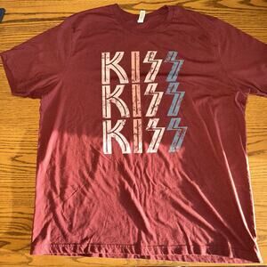 KISS Band Stacked Lightning Bolt Graphic T-Shirt Maroon Bella+Canvas 3XL